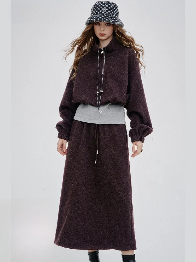 

Модный повседневный комплект из свитшота и юбки для девочек-подростков: утягивающий зимний костюм из полиэстера с длинными рукавами