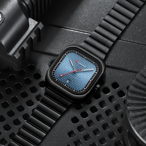 Imagen 2 del producto CURREN Relojes de cuarzo cuadrados de negocios simples Reloj de pulsera informal de acero inoxidable con fecha automática para hombres