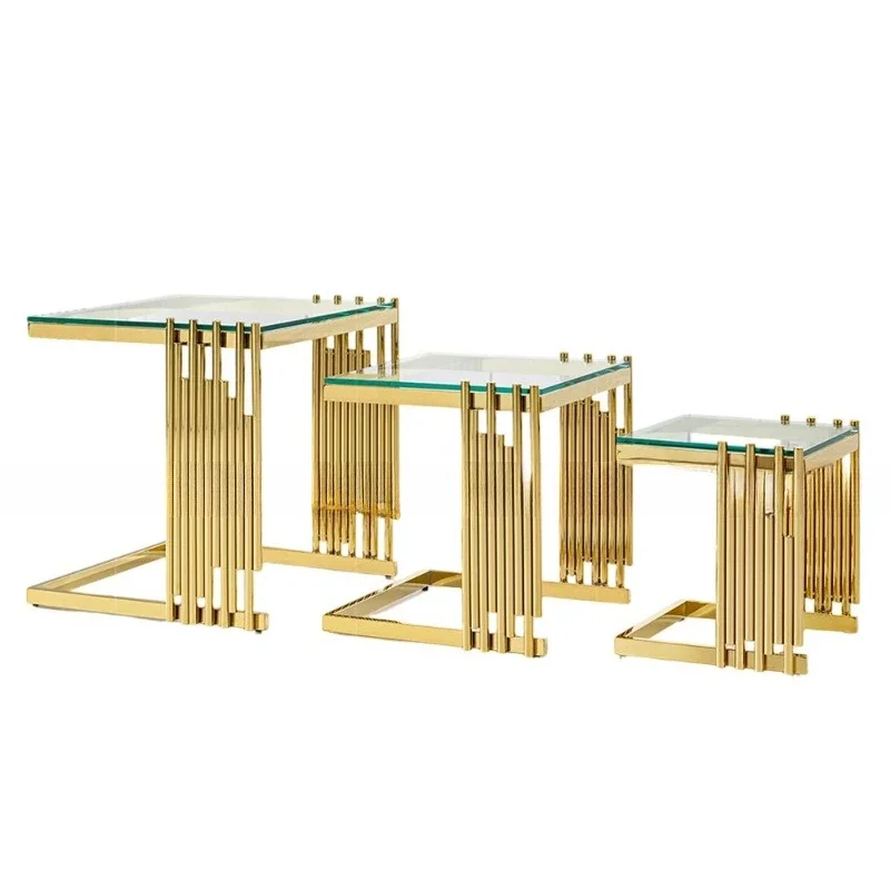 

Light luxury glass coffee table combination high-end wedding high-end hotel shelf gold stainless steel square edge table