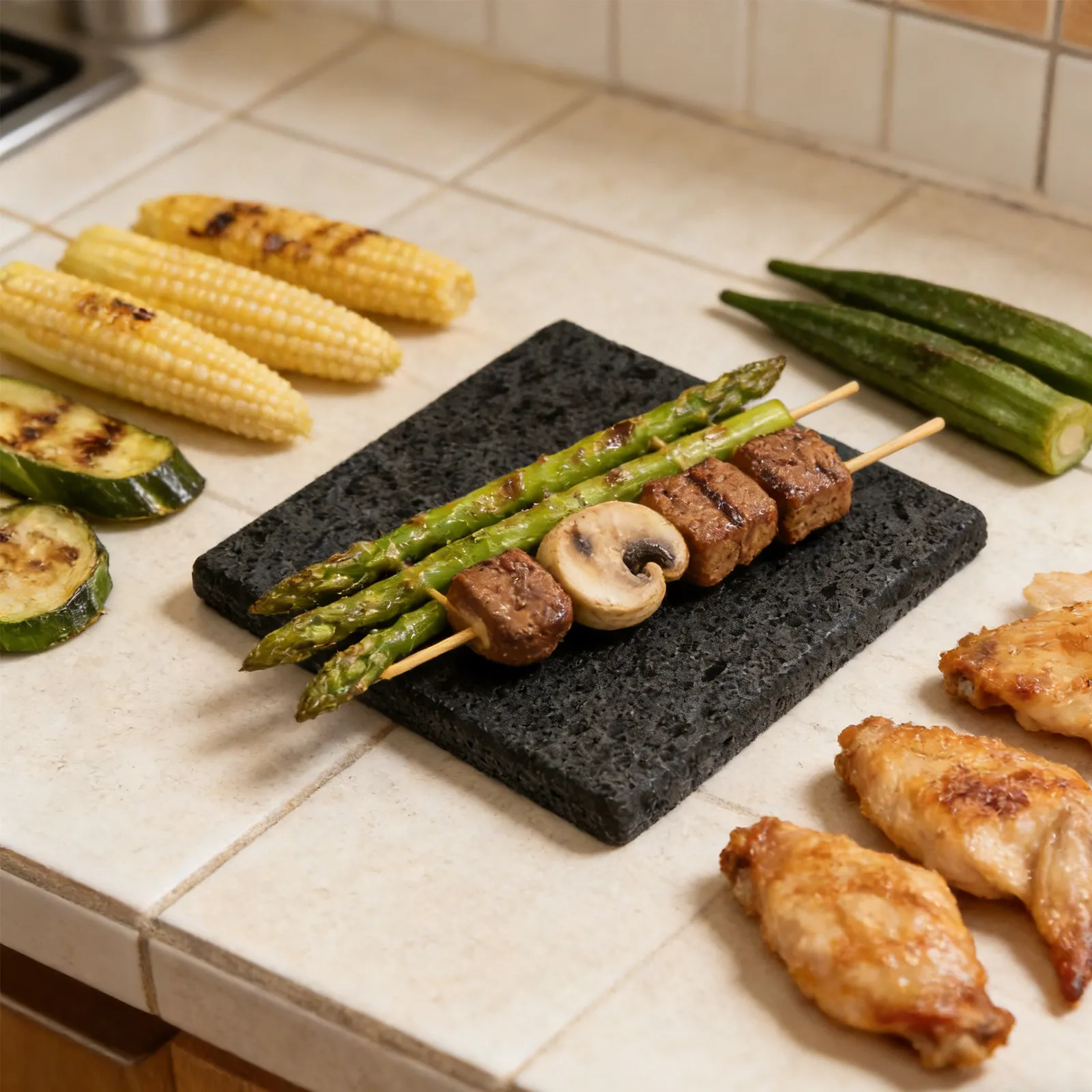 

Korean Bbq Volcanic Stone Grill Plate 7.9x7.9x0.6 Lava Rock Cooking Stone for Gas Grill Steak Vegetable Teppanyaki Hot Plate