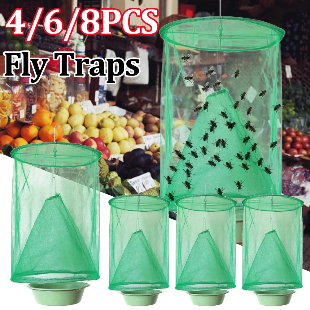 

4/6/8PCS Fly Traps Outdoor Insect Catcher Killer Pest Control Reusable Hanging Flytrap Cage Net Traps Garden Hanging Fly Catche