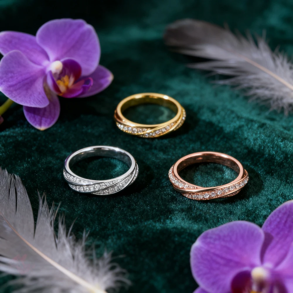 

Premium Jewelry All-Diamond Smooth Twisted Flower Mobius Couple Rings Fashionable Versatile Men Women Birthday Wedding Gifts