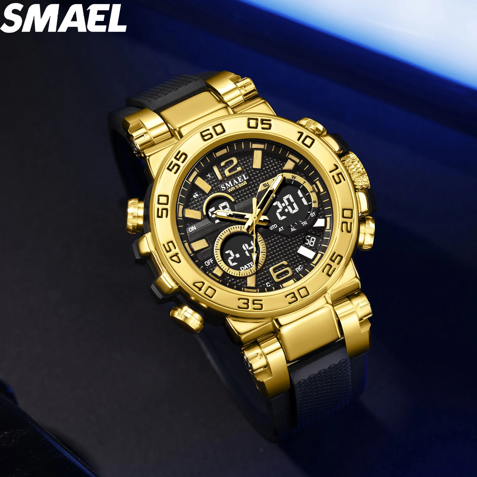 SMAEL  Digital Watches Sports Men LED Watches 50m Waterproof Men\'s Wristwatch Stopwatch 8106 Back Light Sport Watch Digital