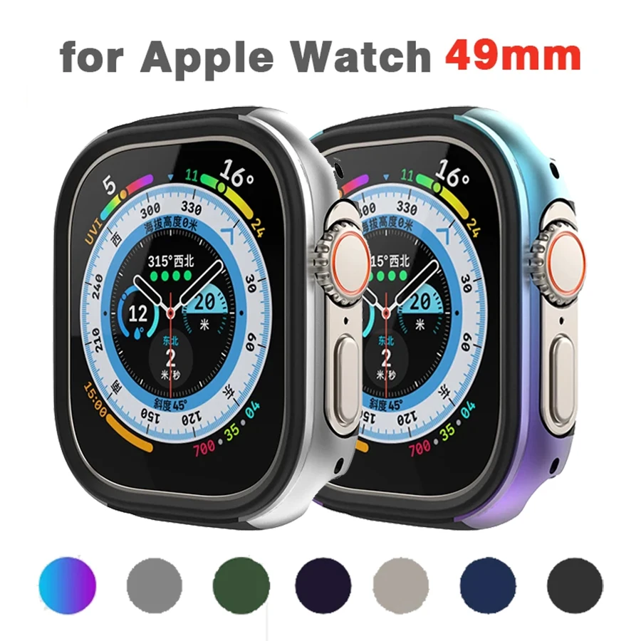 Aluminum Alloy Case for Apple Watch ultra 49mm Titanium Color Cover for iwatch TPU+Alloy Bumper Protector for ultra 49