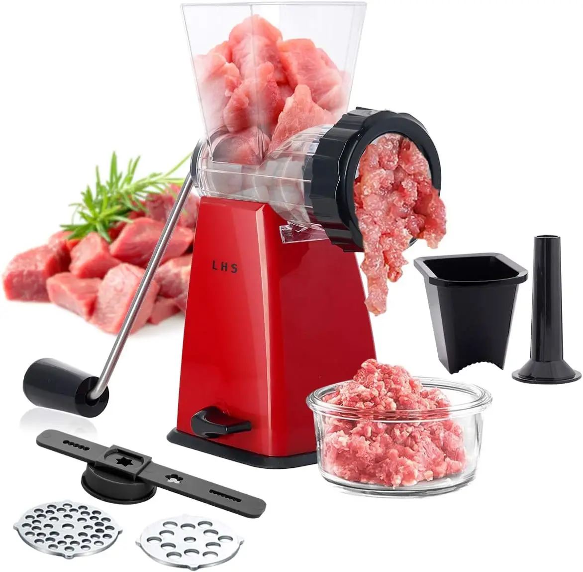 

Heavy Duty Manual Meat Grinder with Stainless Steel Blades & Powerful Suction Base, Red