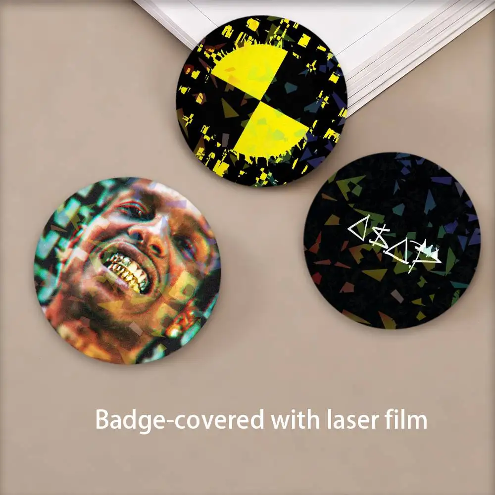 Rapper A-ASAP R-Rocky Round Badge Lapel Pins for Backpacks Briefcase Laser Brooch Clothes Gifts
