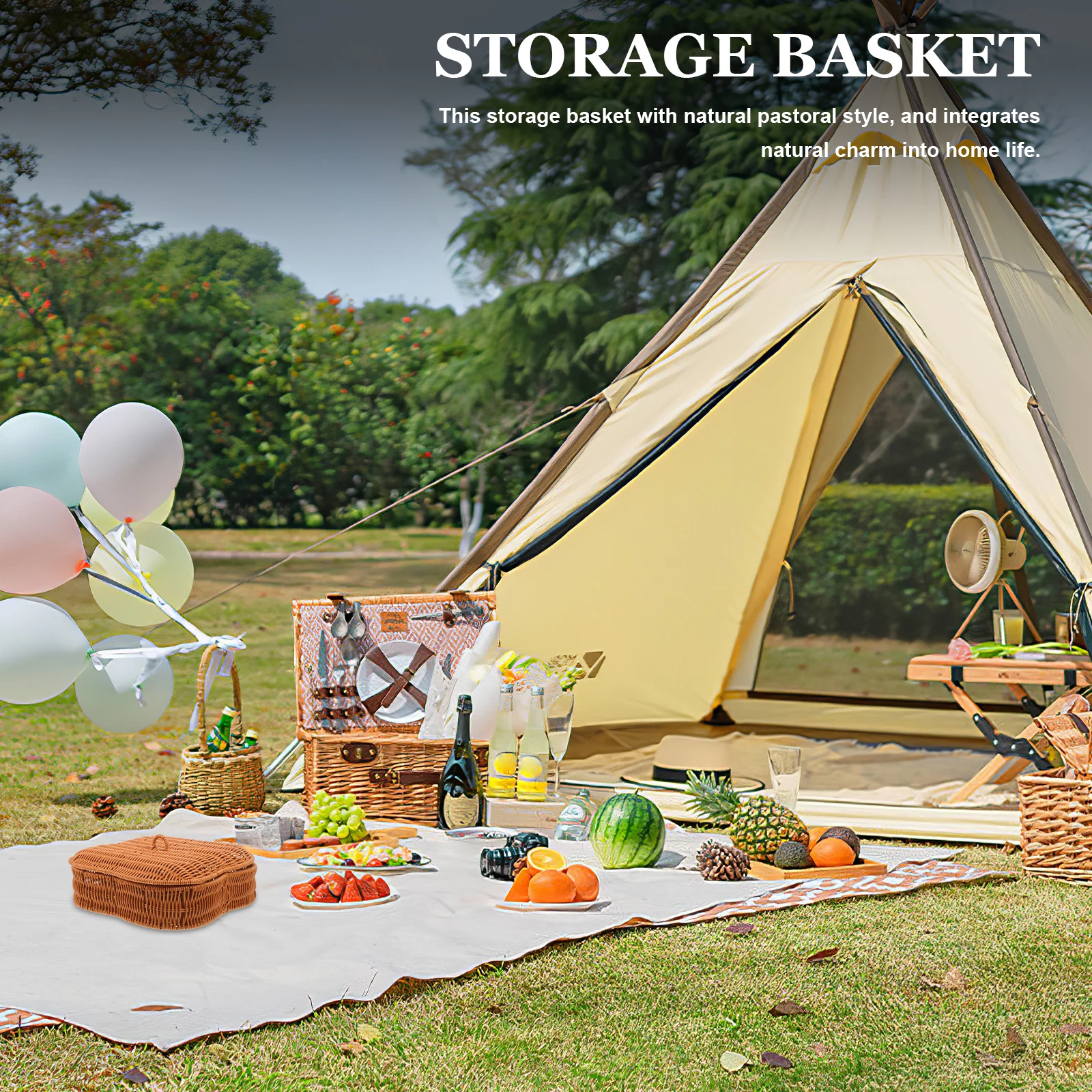 

Woven Storage Basket Imitation Rattan Kitchen Fruit Basket Desktop Sundries Holder Plastic Multi-Function Snacks