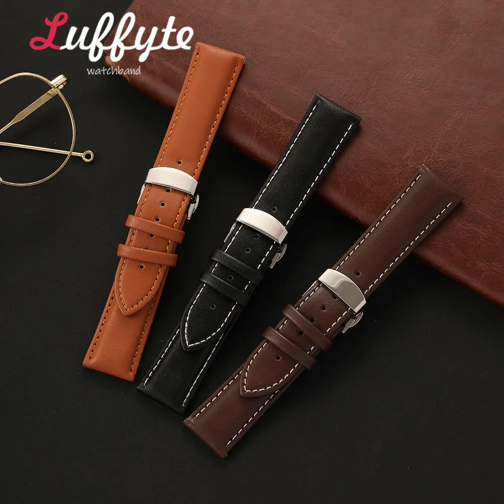 Herren PU-Leder Uhrenarmband mit Schmetterlingsverschluss 18 20 22 24mm Ersatz-Uhrenband für Armbanduhren-Zubehör
