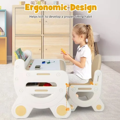 Kids Table and Chair Set, Plastic Children Activity Table with Chair, Toddler Table and Chair Set for Reading,Drawing,Snack Time