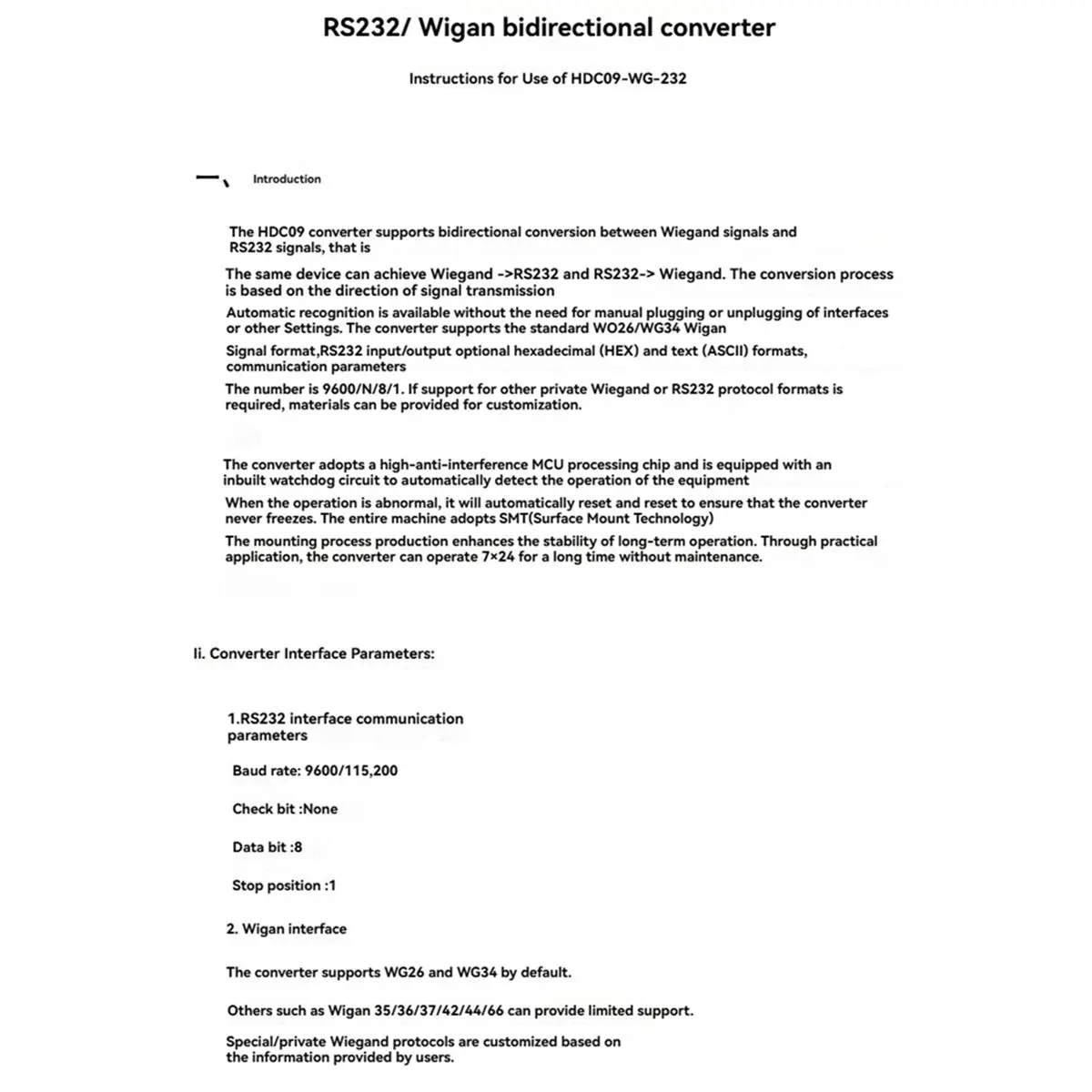 Wiegand Converter Wiegand WG26/WG34/ to RS232 Converter Bidirectional Transmission WG to RS232 Converter