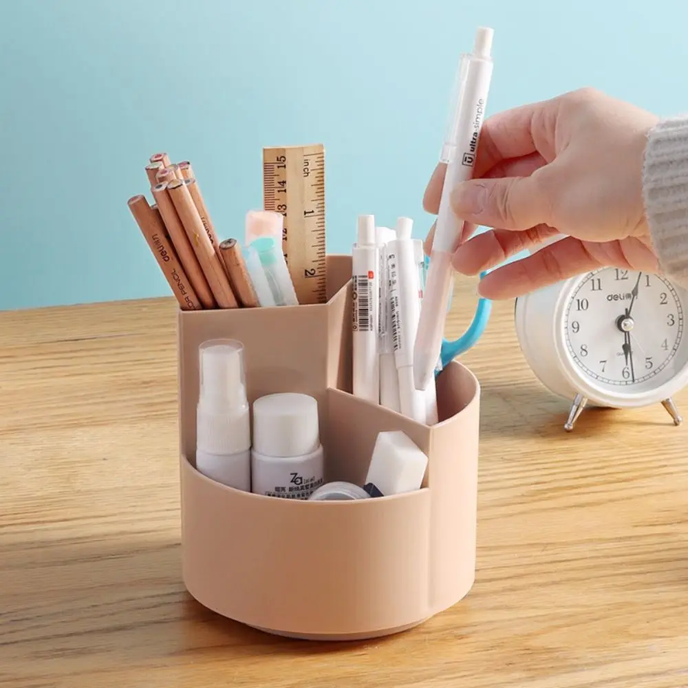 

Stationery Organizer 360° Rotating Pen Holder Storage Box 3-Grid Makeup Brush Holder Large-capacity Multifunctional