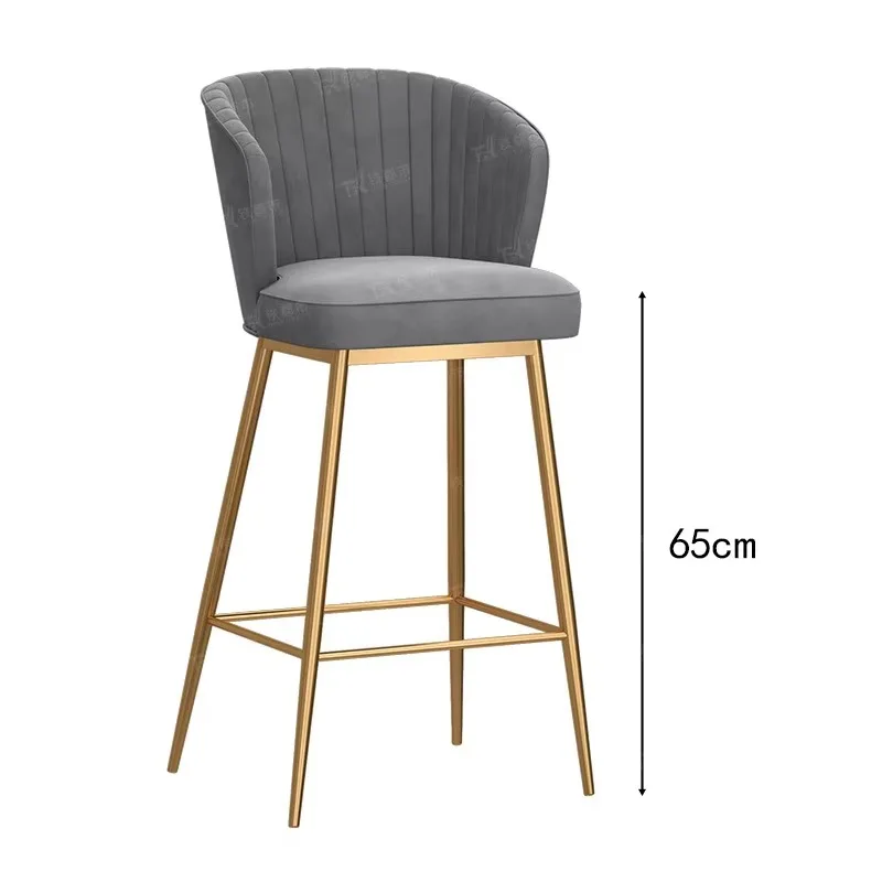 

!@Modern Design Fabric Velvet High Stool Shells Shape Back Bar Chair Comfortable Metal Legs Bar Chair
