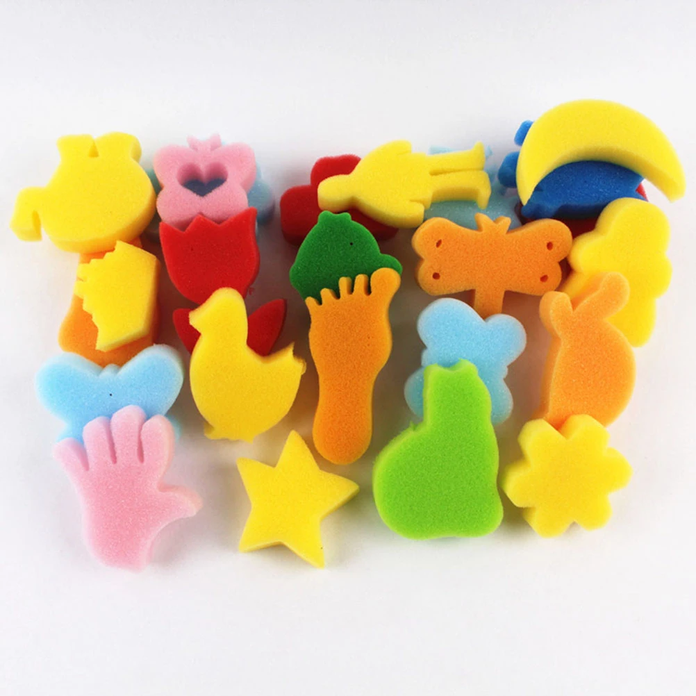 48 Stuks Spons Schilderen Stamper Set Plastic Handvat Kleurrijke Dierlijke Vormen Creatief Patroon Kids DIY Art Stempel Regenboog Inkt Stempels