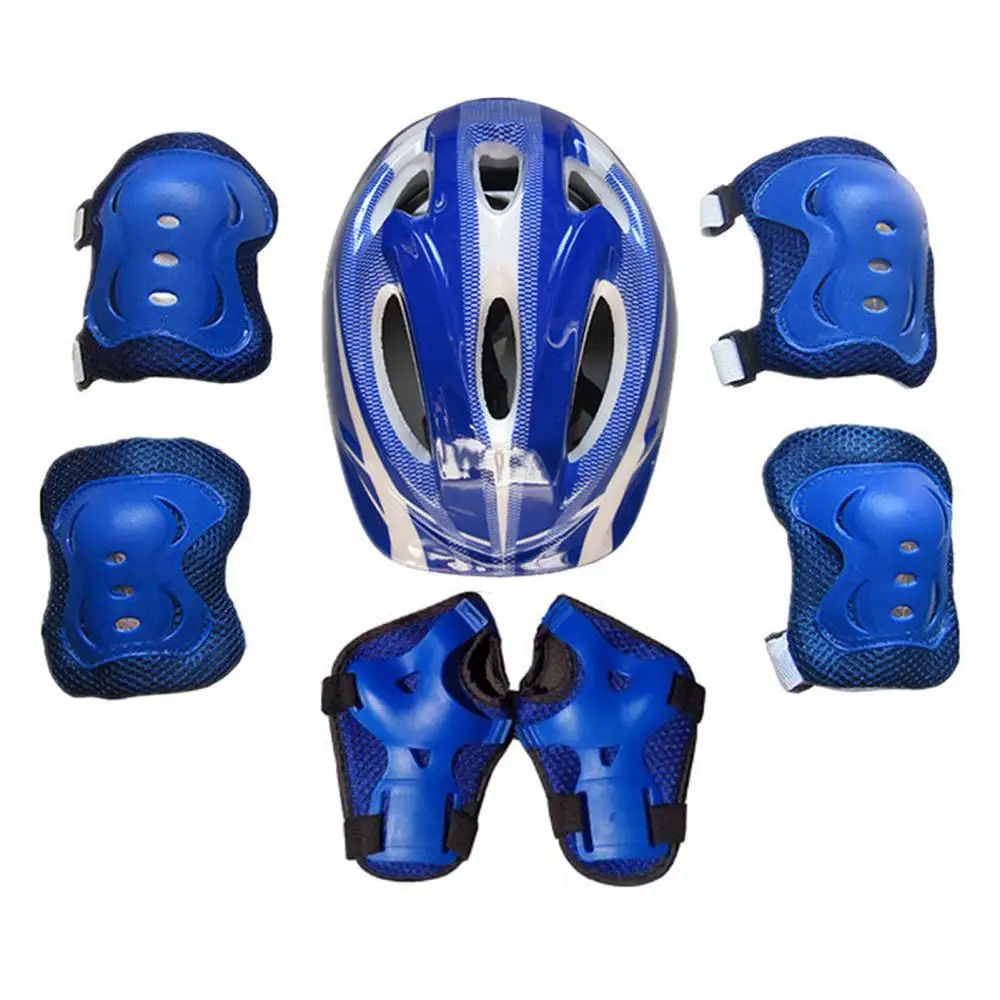 7pcs Children Skating Protector Set Comfortable Shockproof Bike Safety Helmet Knee Elbow Wrist Guard Pad Set for 4-16 Kids