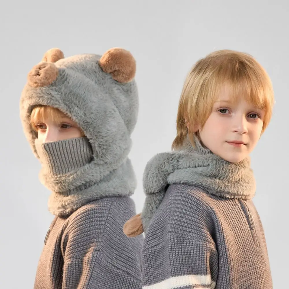 قبعة بالاكلافا للأطفال مقاومة للبرودة، سميكة ودافئة ومتكاملة لحماية الأذن، قبعة محبوكة دافئة، وشاح للرقبة مقاوم للرياح للأطفال في الهواء الطلق
