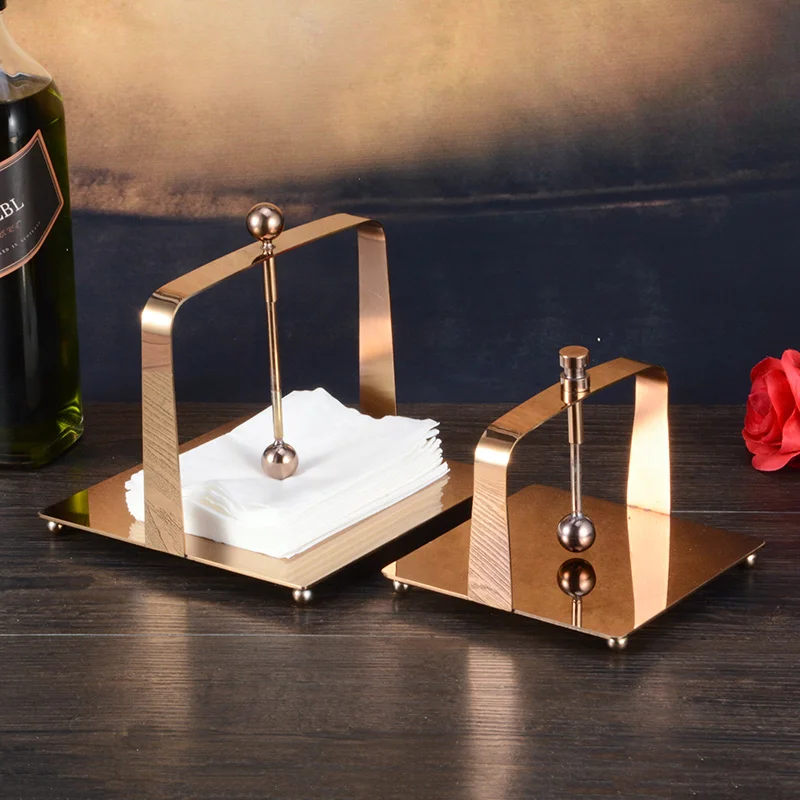 

Exquisite Hotel Restaurant Desktop Gold Stainless Steel Vertical Tissue Holder Household Desktop Metal Square Napkin Holder