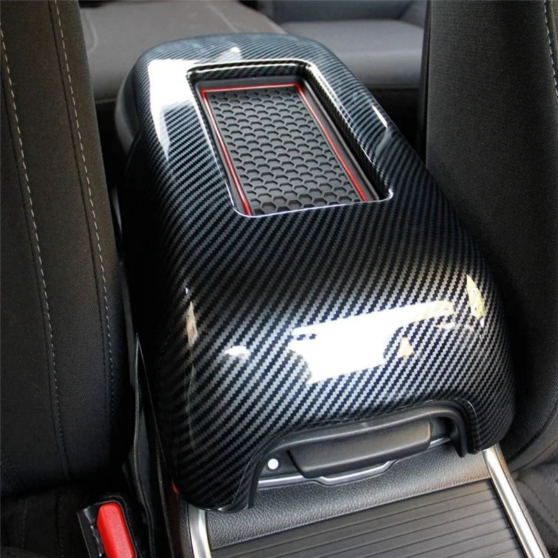 

A73X-Armrest Box Decorative Cover Armrest Box Cover Sticker Carbon Pattern Central Storage Cover For Dodge Charger 2016-2021