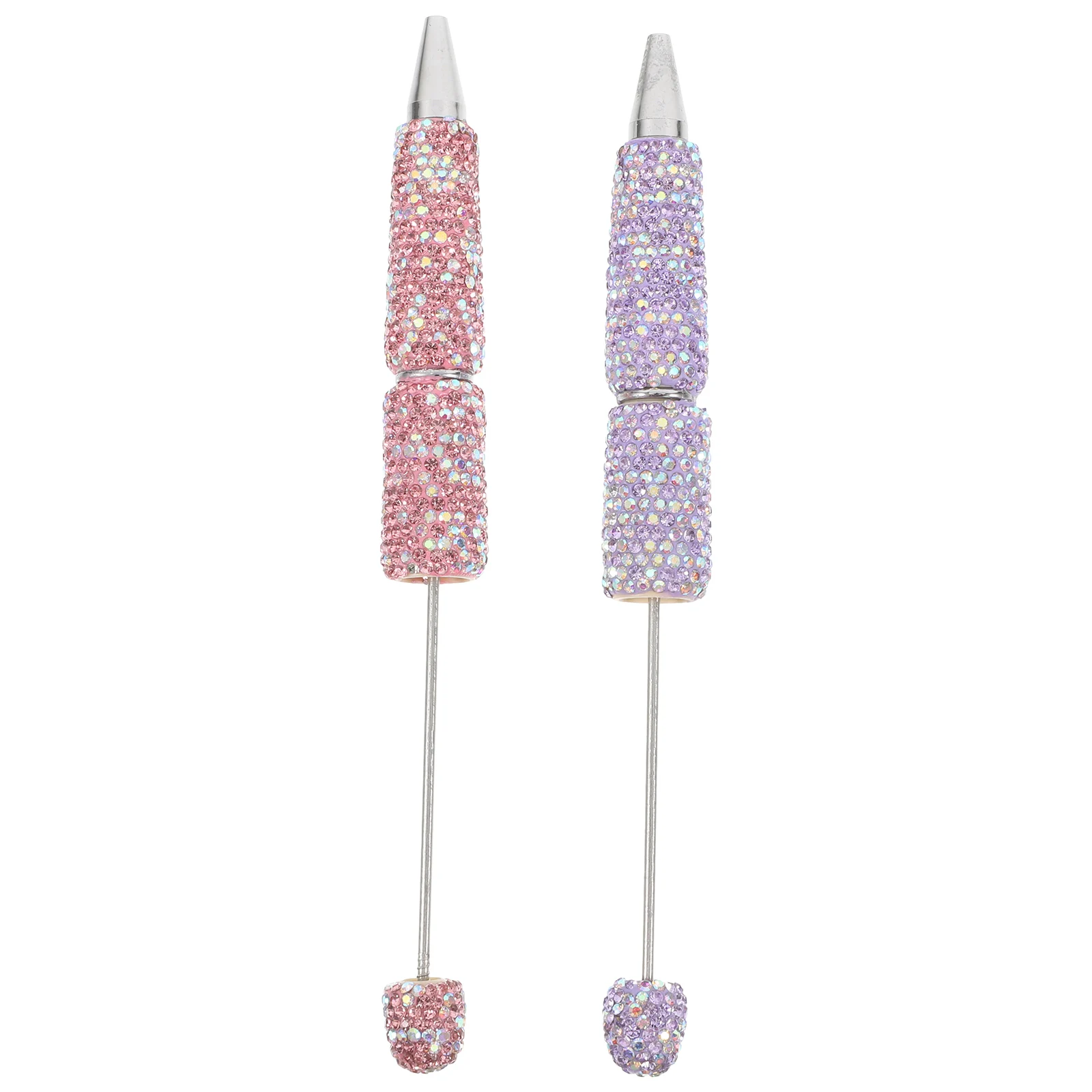 

2 Pcs Diamond Ballpoint Pen Beadable Beads Pens Bulk Beaded Beautiful for Women Manual Student
