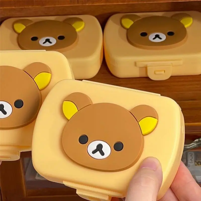 Cartoon Rilakkuma Divided Storage Box Kawaii Portable Small Medicine Box Japanese Anime Ornaments Desktop Storage Gifts Gifts