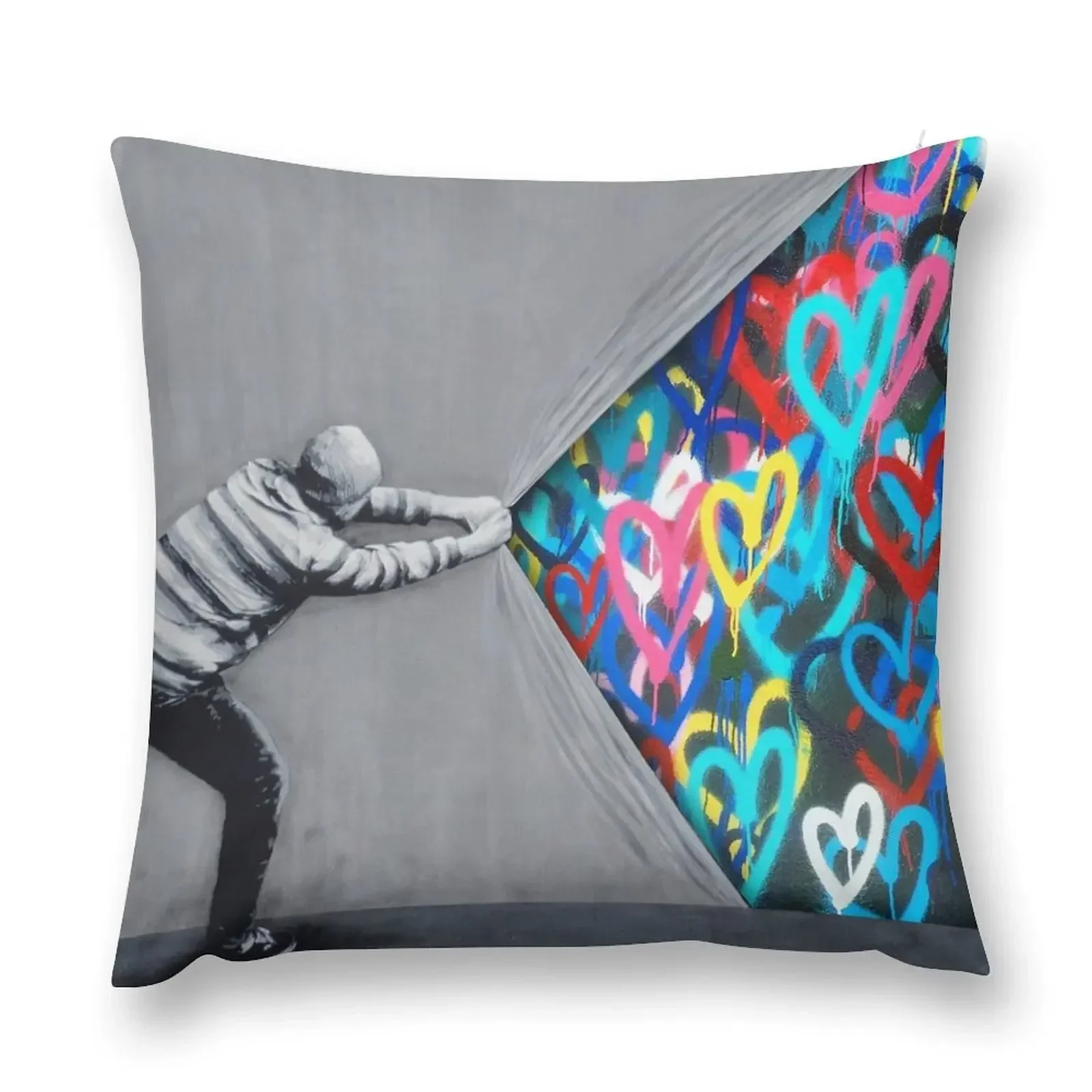 

Behind The Curtain Graffiti Hearts Spray Paint Art Throw Pillow Decorative Cushion Pillowcase Cushion pillow