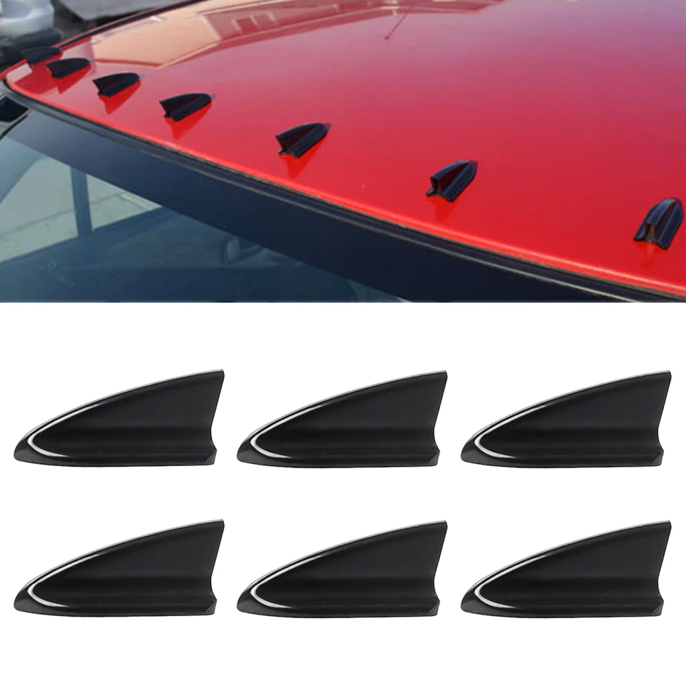 6Pcs UV-protected Carbon Fiber Car Roof Shark Fins Spoiler Wing Kit Vortex Generator Bumper Lip Splitters Auto Modified Parts