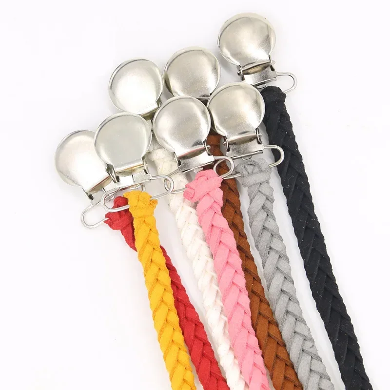 Leather Pacifier Chains Handmade Alloy Pacifier Clips Safe Hand Braided Leather Chain Baby Girl Boy Eco-friendly Holder Chain