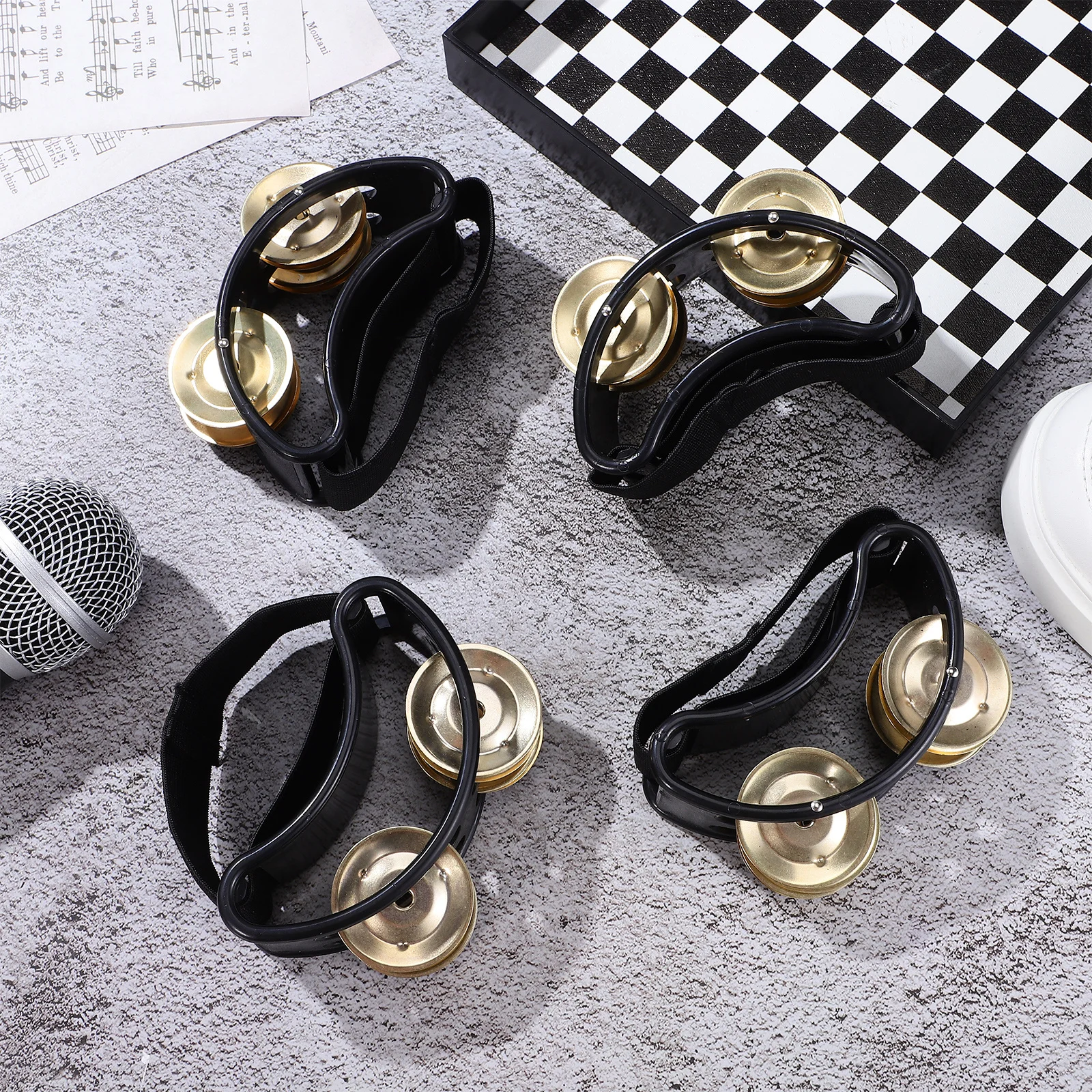 

4Pcs Double Row Foot Tambourine ABS Metal Musical Instrument Shoe Mount Jingle Bells for Guitarist Percussion Wedding Concert
