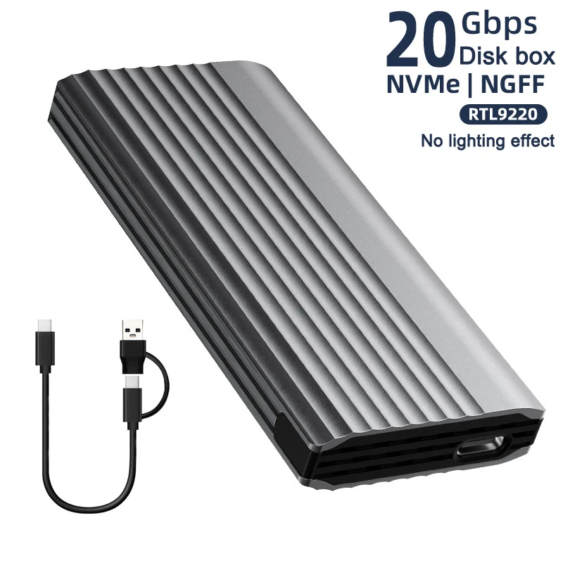 صندوق تخزين M.2 SSD RGB الضوء المحيط NVMe/NGFF بروتوكول مزدوج محرك الأقراص الصلبة الخارجية 20G صندوق القرص الصلب القابل للإزالة للكمبيوتر بدون أدوات
