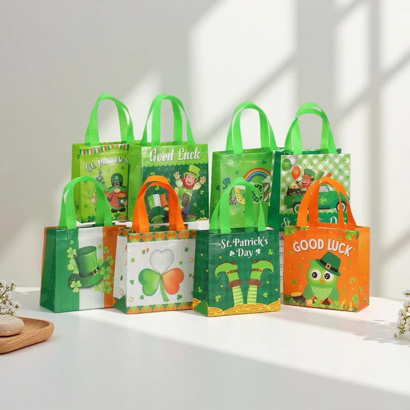 

St. Patrick's Day Theme Gift Bag, Irish Festival Nonwoven Party Favor Tote with Shamrock Design