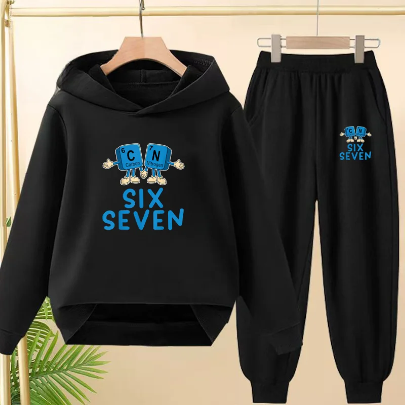 

2 Piece Set 3-12 Age Children Boy Girl Digit 67 Print Leisure Hoodie+Trousers Pullover Hooded Autumn Winter New Style Sportswear
