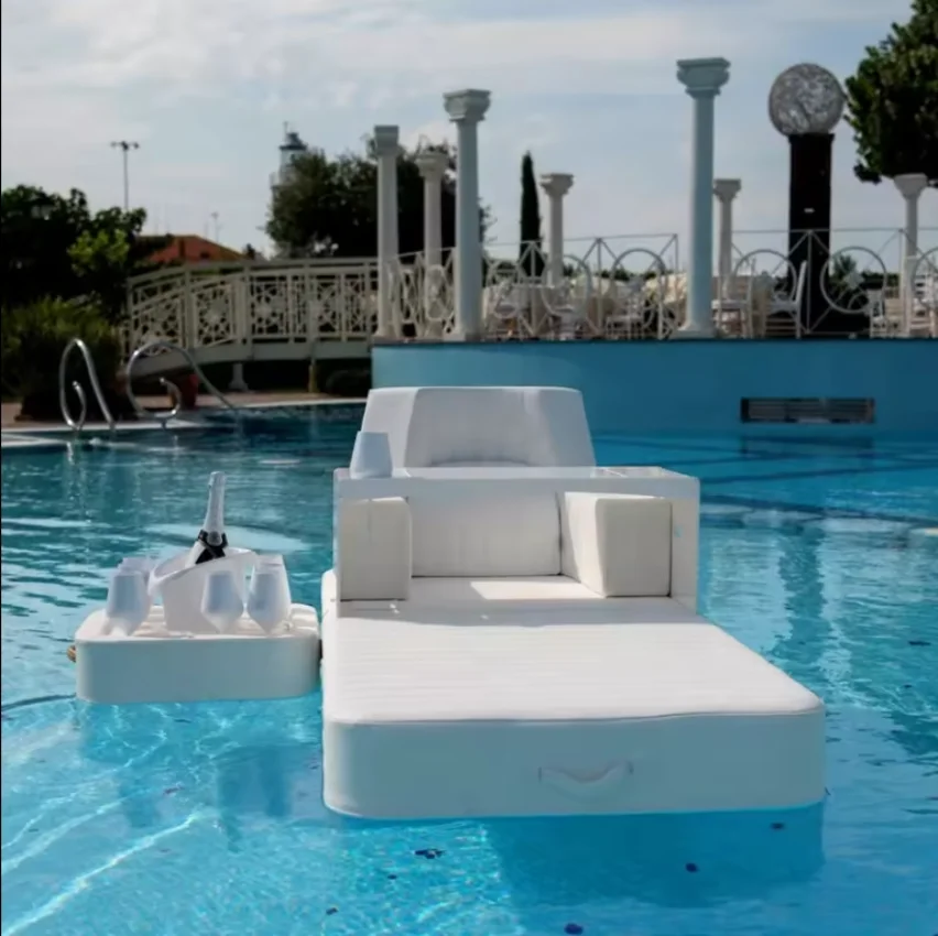 Floating Pool Sunbed Leather + EVA Daybed Luxury Pool Float Water Recreation