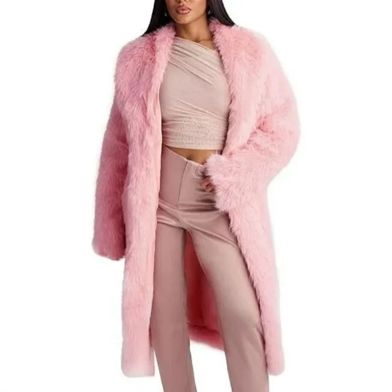 Long Plush Faux Fur Coat for Women Mid-length Loose Thick Artificial Fur Coat for Cross-border Women's Wear in Autumn and Winter