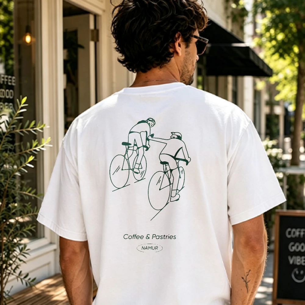 Coffee & Pastries Cycling T Shirt Short Sleeve Crew Neck Oversized T Shirt Biking T-shirt Cycling Bicycle Enthusiast Gift