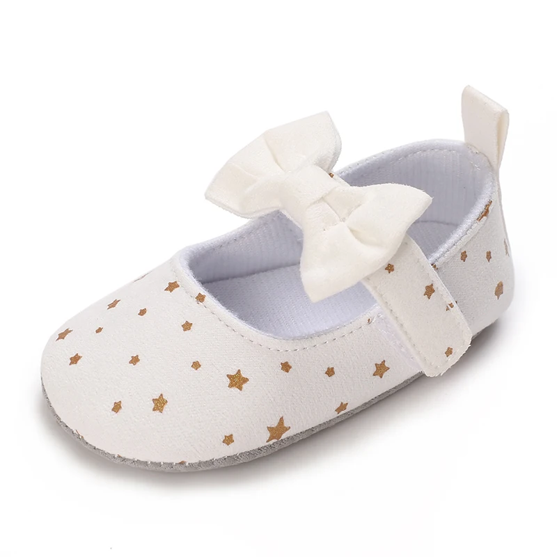 Baby GirlsCute Moccasinss Shoes Soft Sole Bow Decor Little Star Flats Shoes First Walkers Non-Slip Summer Princess Shoes