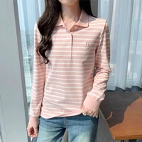 Women’s Striped Polo Shirt 100% Cotton Long Sleeve Slim Fit Lightweight Top Autumn Elegant Collar Casual Versatile New Arrival​ - Image 5