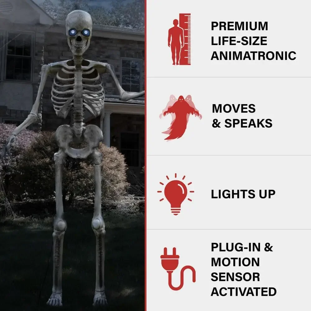 Активация движения 8-футовая. Высокий буксирный скелет, плагин, говорящая опора для отпугивания, аниматроник для дома