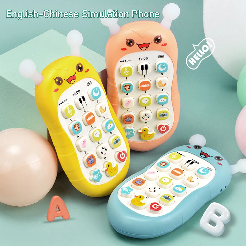 子供用音楽携帯電話おもちゃ、シリコンシェル、噛むことができるベビーパズル、多機能早期教育電話おもちゃ