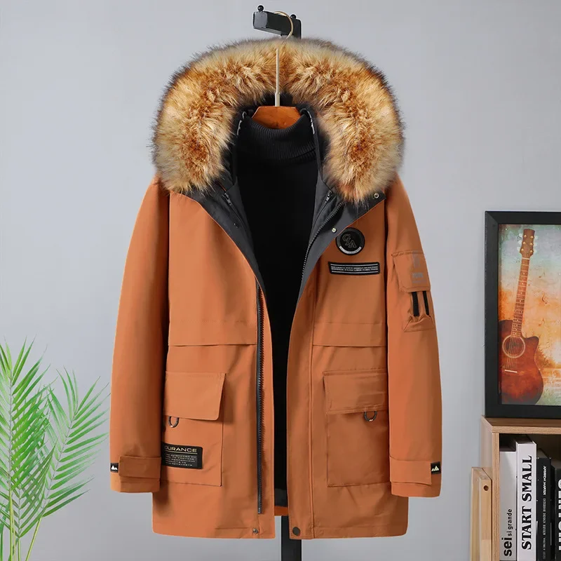 Chaqueta gruesa y cálida para hombre, abrigo de forro polar de gran tamaño a prueba de frío, con cuello de piel desmontable, talla grande 8XL, 6XL,