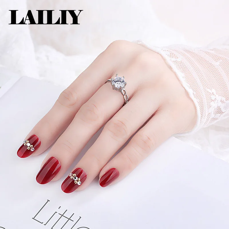 LAILIY 925 Sterling Silver Rose Gold New Wedding Gift Diamond Six Prong 1Ct Opening Adjustable Ring for Women Fashion Jewelry - view 6