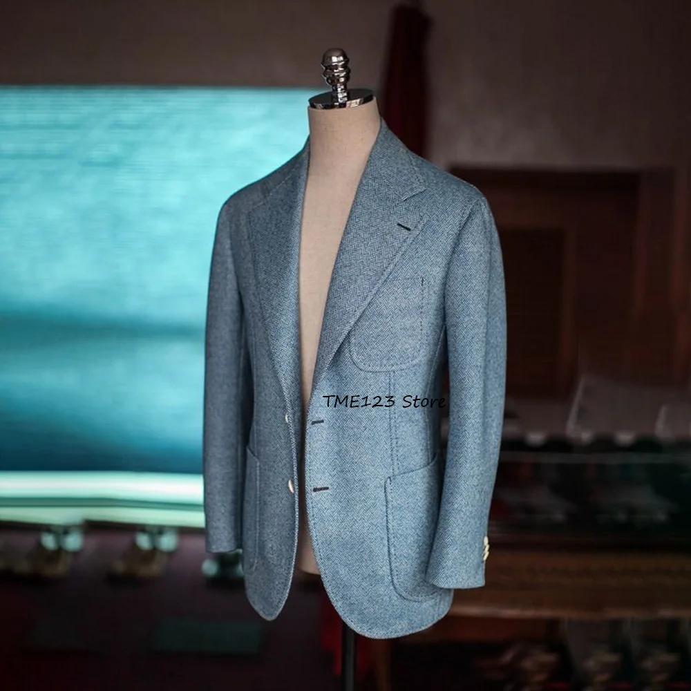

Business Suit Jackets for Man Jackets High Quality Notched Lapel Urban Blazers Casual Single-breasted Vintage Herringbone Fabric