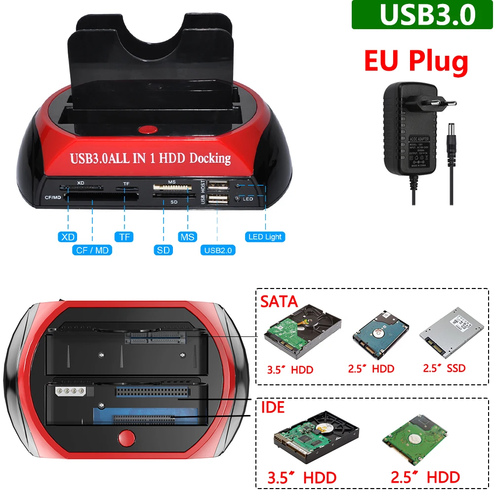 Dockingstation voor harde schijf 2,5 3,5 inch SATA IDE HDD SSD-lezer Dubbele slots USB Externe schijf Box Behuizing behuizing hd externo - afbeelding 1