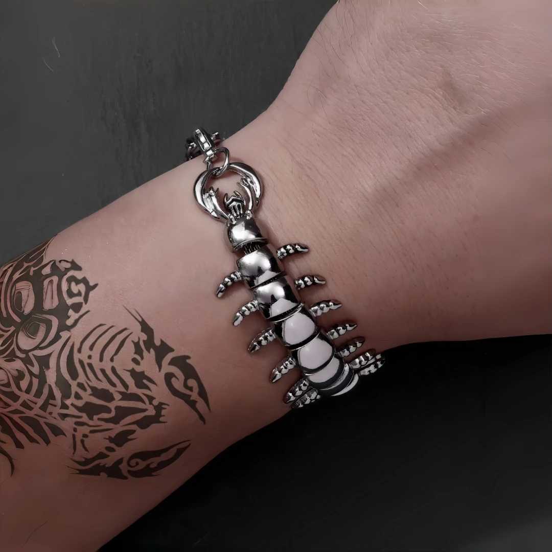 Pulsera de Metal de una Pieza con Diseño 3D de Centípodo para Hombre, Estilo Punk, Hip-Hop, Joyería Original