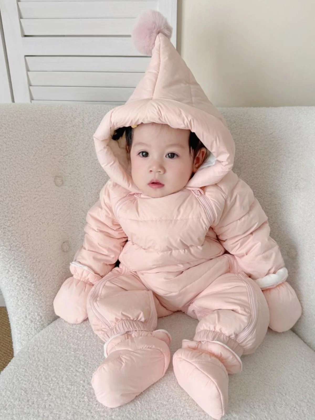 baby-girl's-down-overall-outfit-lightweight-warm-winter-clothes-duling-design-outdoor-coat-for-3-8-months-polyester-fiber