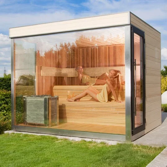 For Luxury Outdoor Rectangular Sauna Room Factory's Hot Selling Solid Wood Steam Sauna For Garden Cottage Made Red Cedar Hemlock