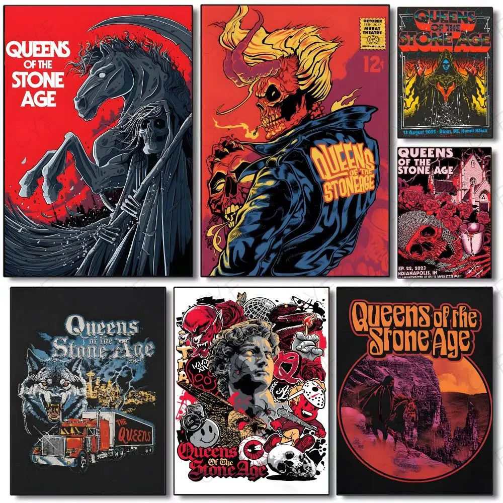 Hard Rock Heavy Q-Queens Of The Stone Age Poster Painting Wall Art Mural for Living Room Home Decor and Gifts