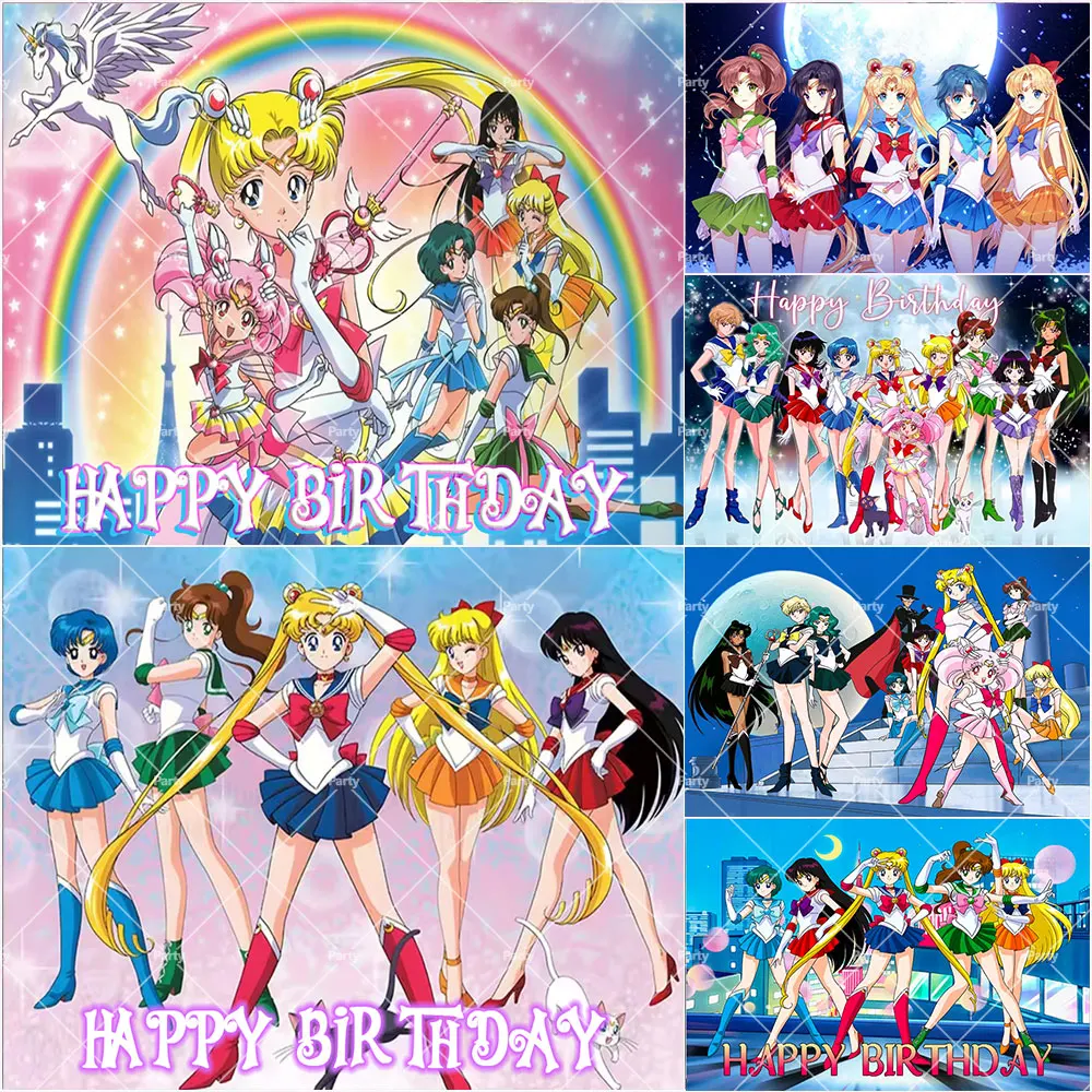 Cartoon Anime Mondmädchen Hintergrund Kindergeburtstag Party Deko Zubehör Matrosenmädchen Babyparty Fotografie Banner Studio Requisiten