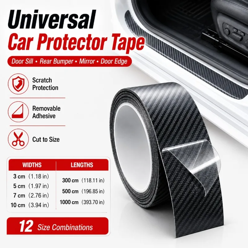 3D Carbon Fiber Pattern Door Sill Guard Tape Self Adhesive Anti Scratch Car Protector Strip for Trunk Bumper Mirror Door Edge