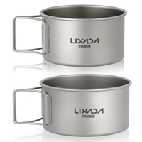 Lixada Titanium Bowl with Folding Handles Dinner Food Container for Outdoor Camping Hiking Backpacking
