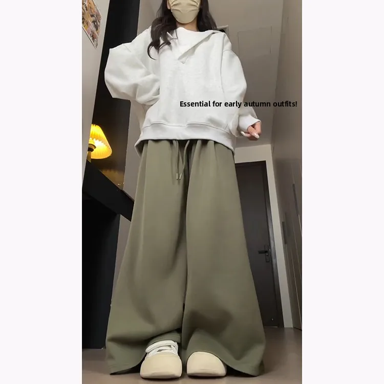 Military ein Dstring-Jogginghose für Damen, 2025, neue Frühherbst-Lazy-SLE-amerikanische Sporthose, drapiert, schlankmachend, bodenlang...