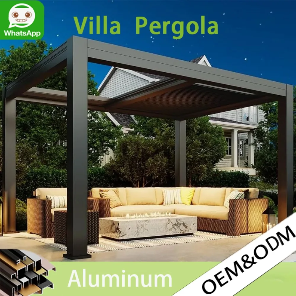Outdoor Louvered Pergola 4x4m 3mx3m, Adjustable Aluminum Roof Waterproof Gazebo Patio Balcony Garden Sun Shade Canopy System